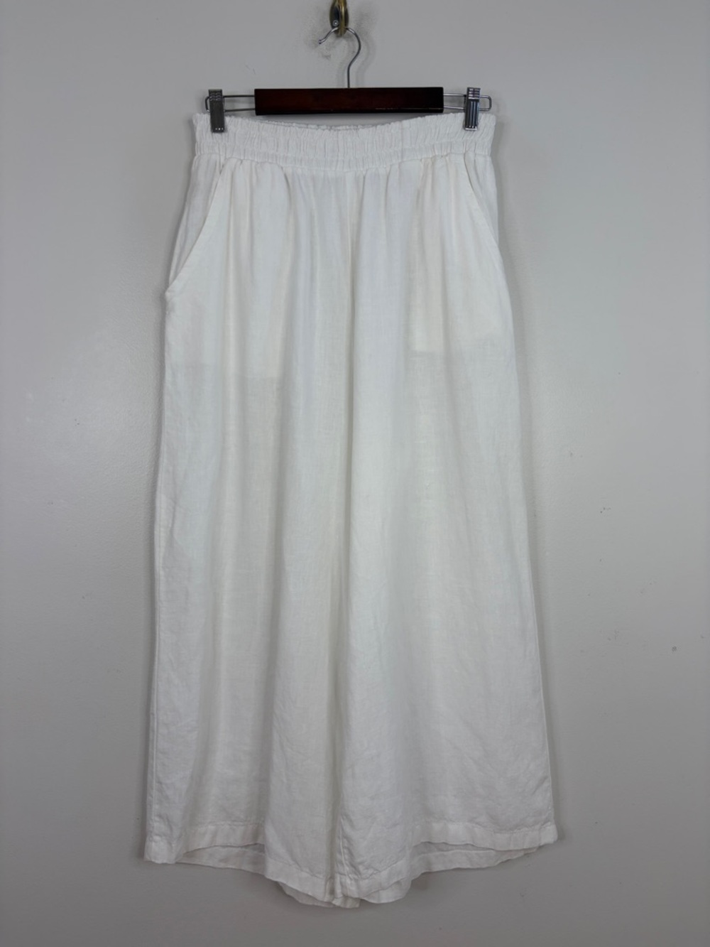 Moa Linen Pants Womens Medium White Wide Flare Leg Palazzo Resortwear Lagenlook